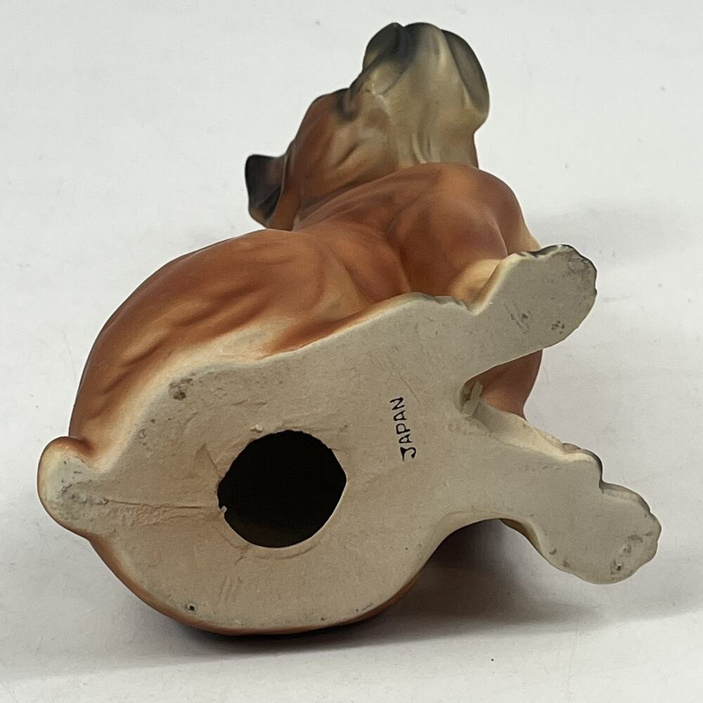 Vintage Japan Boxer Dog Figurine Ceramic Statue Brown Cropped Ears 7" Chalkware - Picture 6 of 12
